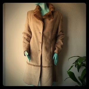 Brown and Tan Faux Fur Suede Coat